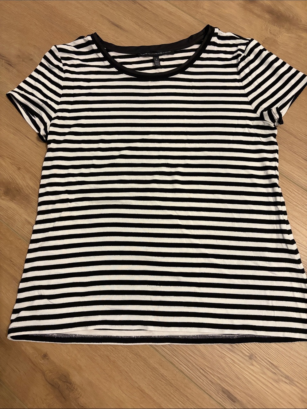 White House Black Market Black & White Striped Scoop Neck Tee